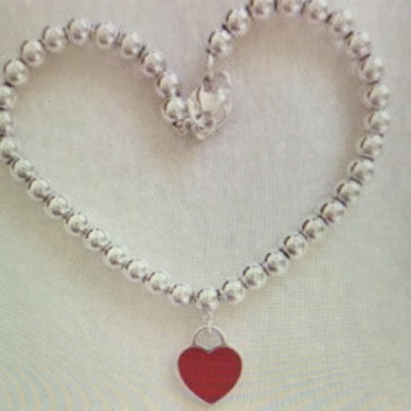 Tiffany & Co Silver Bead Bracelet with Red Heart Charm - Picture 2 of 4